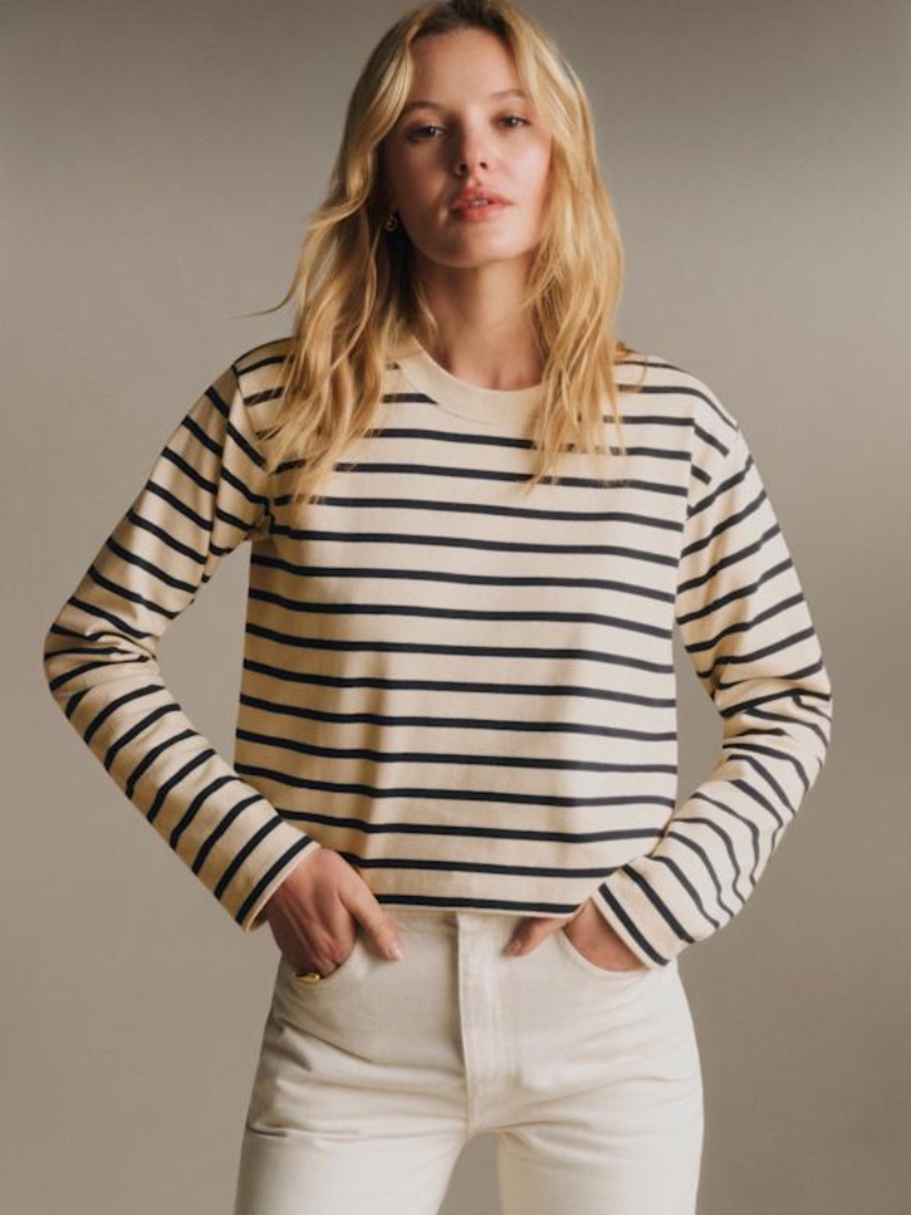 Sezane | ELINA MARINIÈRE | Cream/ Navy | Size: Small